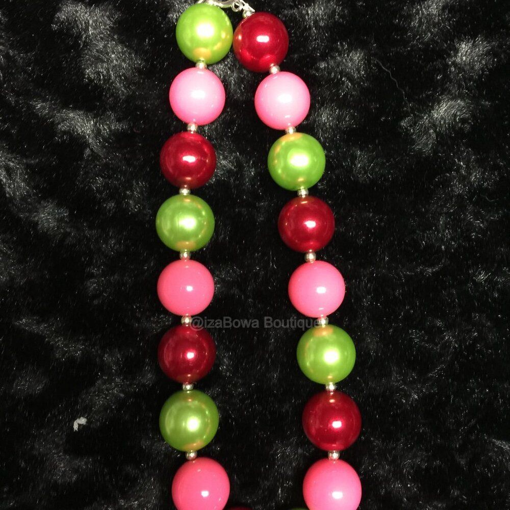 Red, Green & Pink Chunky Bead Necklace NK7143 Handmade NWT Boutique